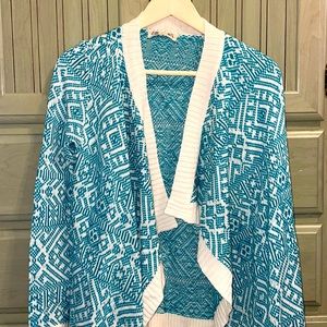 Pink Rose Aztec Teal Waterfall Cardigan Oversized Sweater XS